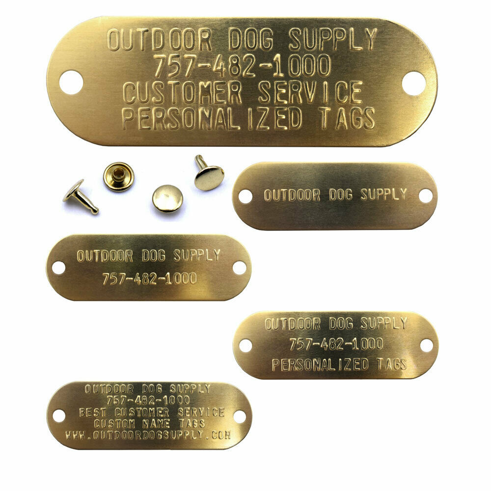 Large Custom Brass Name Plate Engraved Stamped Tag with Rivets for Dog Collars