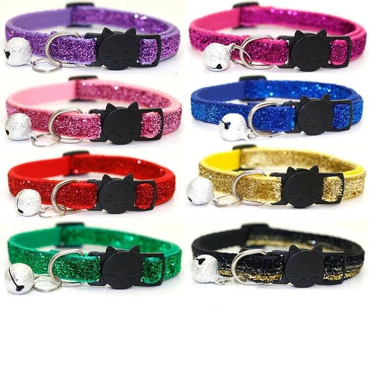 cat glitter collars breakaway safety with bell adjustable 19-32 cm, 1cm wide