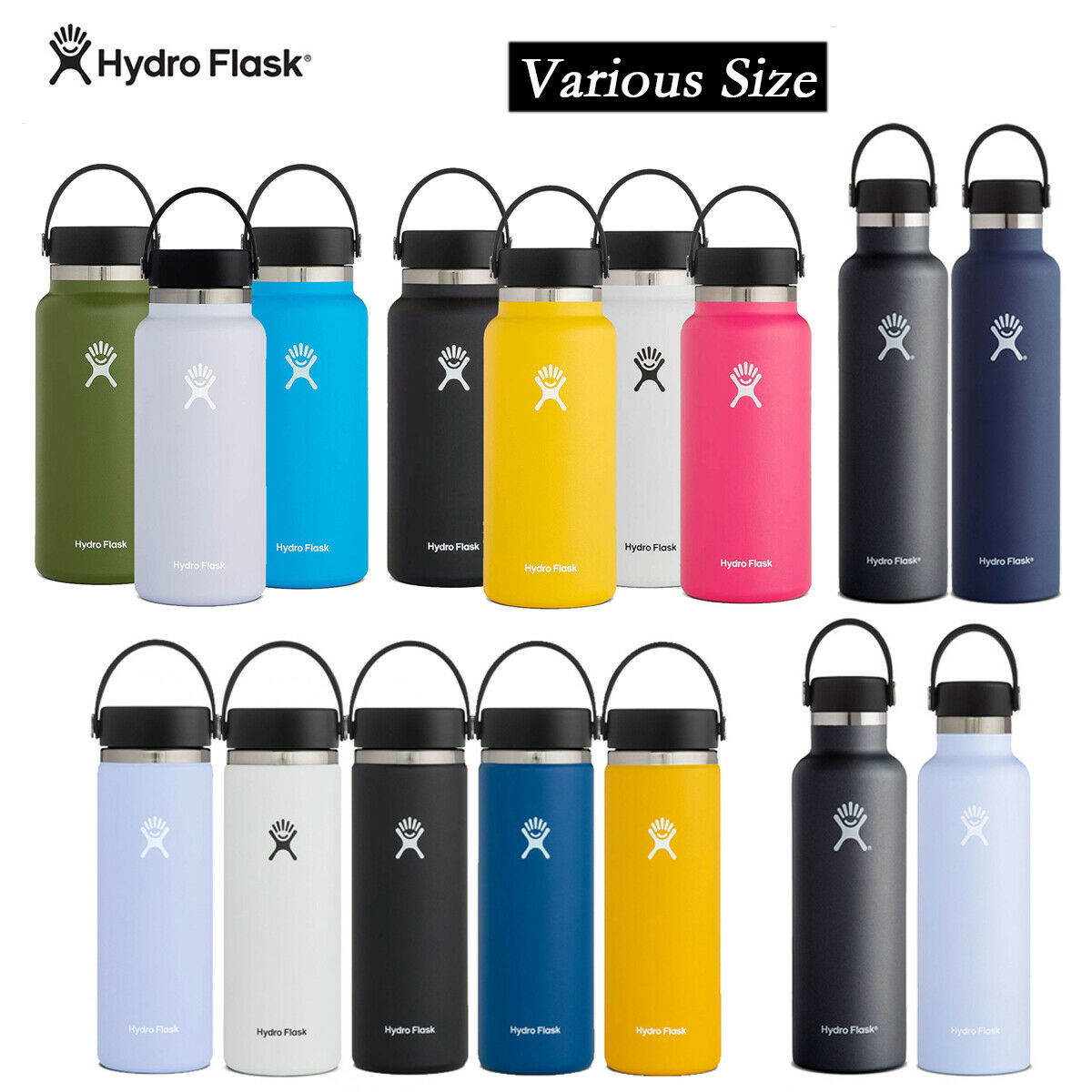 New Hydro Flask Water Bottle Wide/Standard Mouth - with Flex Cap , Various Size