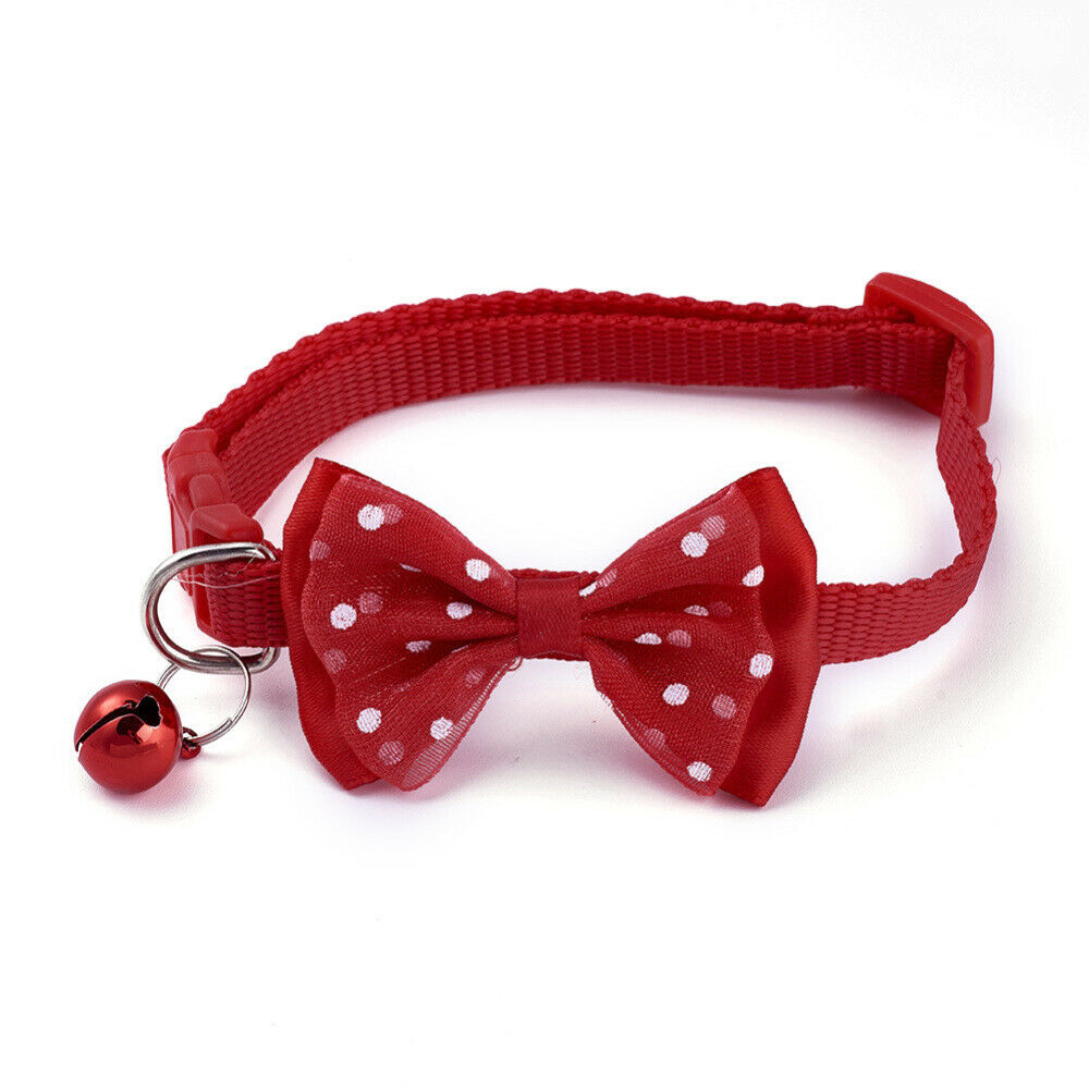 Cat Collar With Bow Tie And Bell Adjustable Size Multiple Colors Ships Same Day