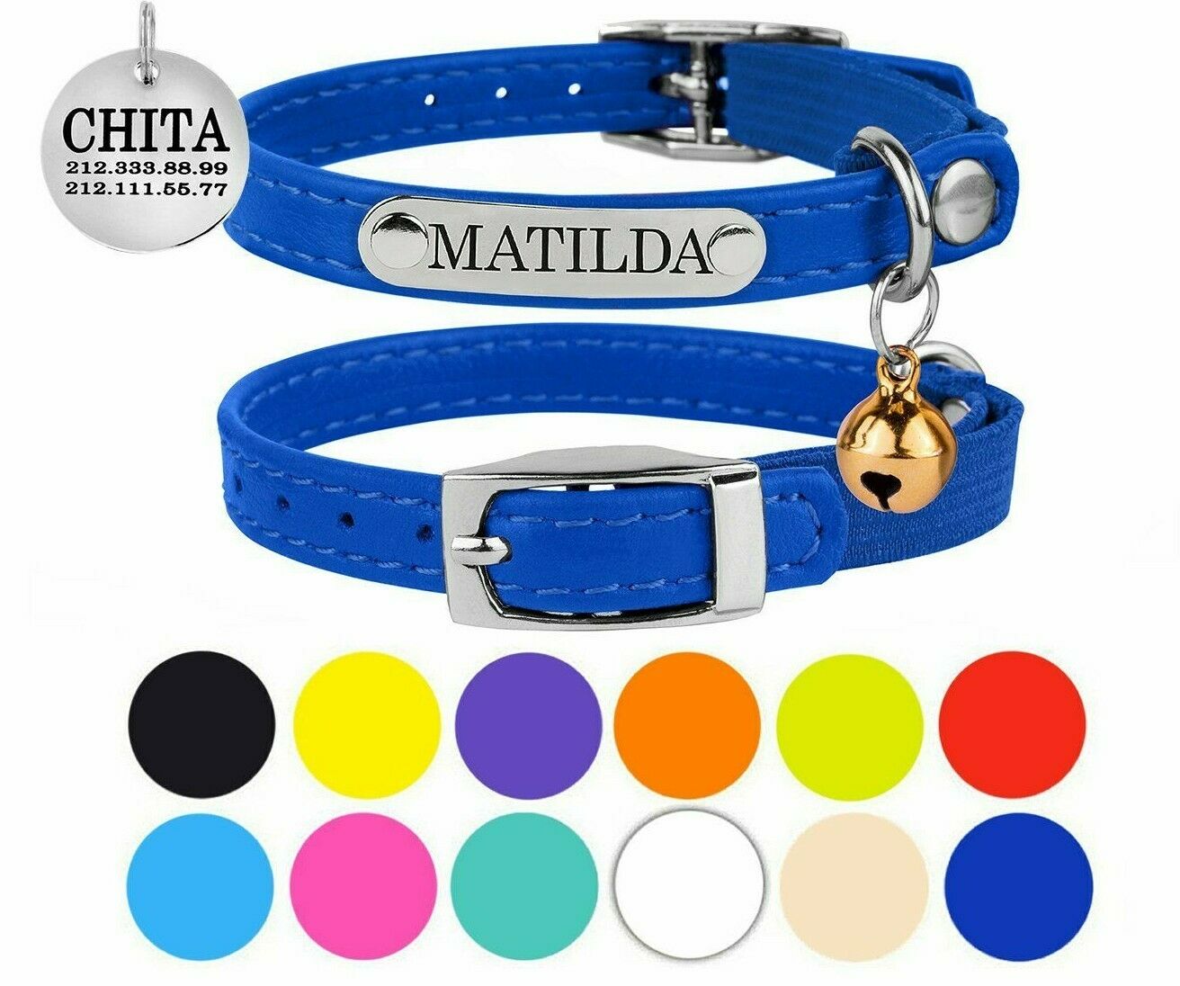 Personalized Leather Cat Collar Safety Kitten Collars With Elastic Strap Bell