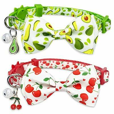 Pohshido 2 Pack Cat Collar with Bow Tie and Bell Kitty Kitten Summer Cherry a...
