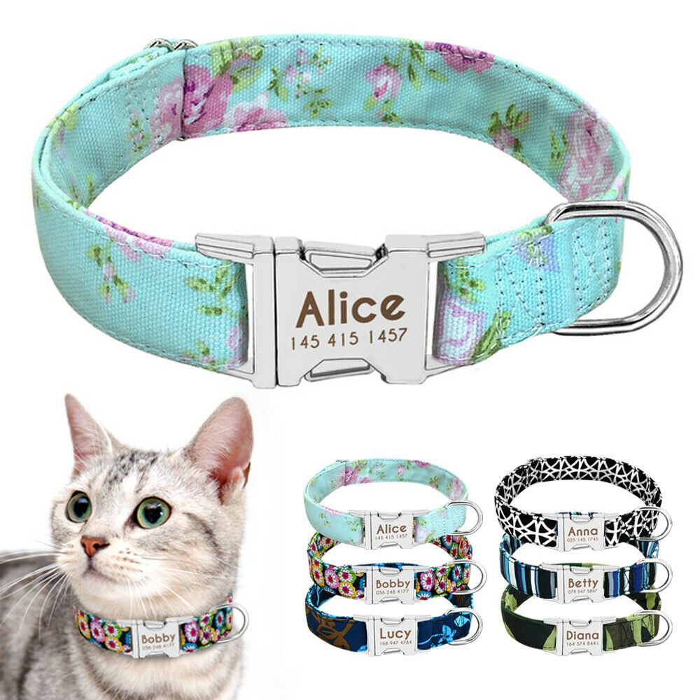 Nylon Dog/cat Collar Personalized Metal Buckle Customized Engraved Pet Id Name