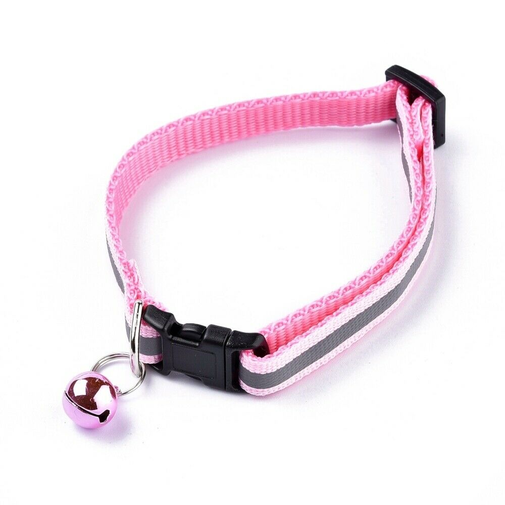 Cat Collar With Bell Adjustable Size Reflective Multiple Colors Ships Same Day